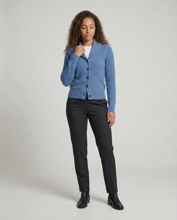 Women’s Knitted Cardigan with Lapel Collar, Button Front, and Long Sleeves