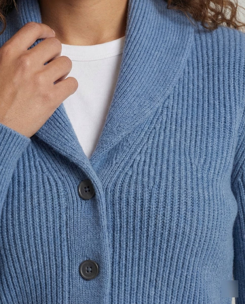 Women’s Knitted Cardigan with Lapel Collar, Button Front, and Long Sleeves