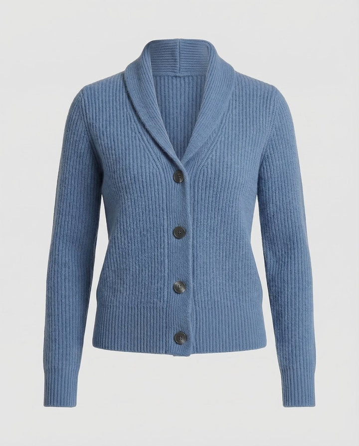 Women’s Knitted Cardigan with Lapel Collar, Button Front, and Long Sleeves