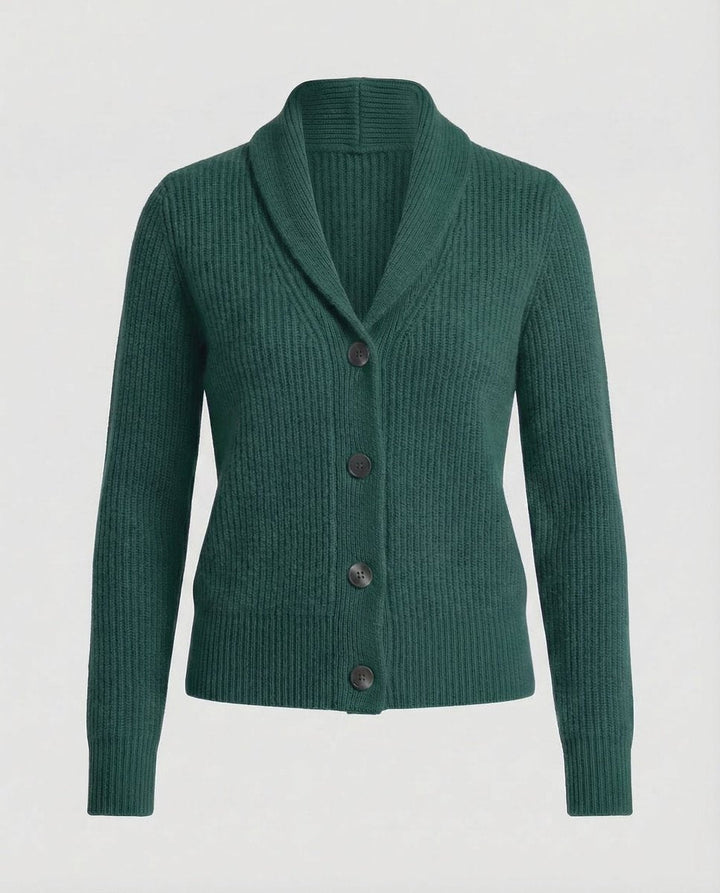 Women’s Knitted Cardigan with Lapel Collar, Button Front, and Long Sleeves