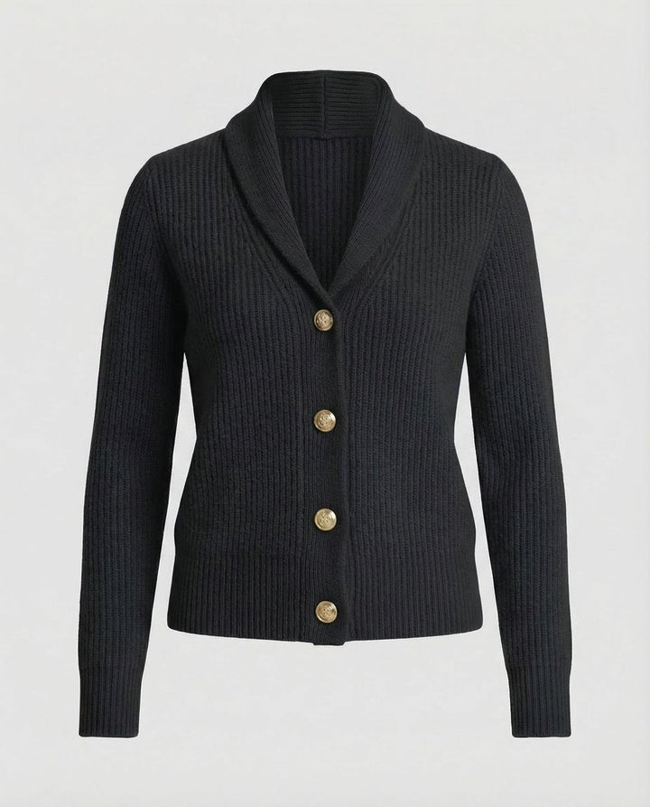 Women’s Knitted Cardigan with Lapel Collar, Button Front, and Long Sleeves