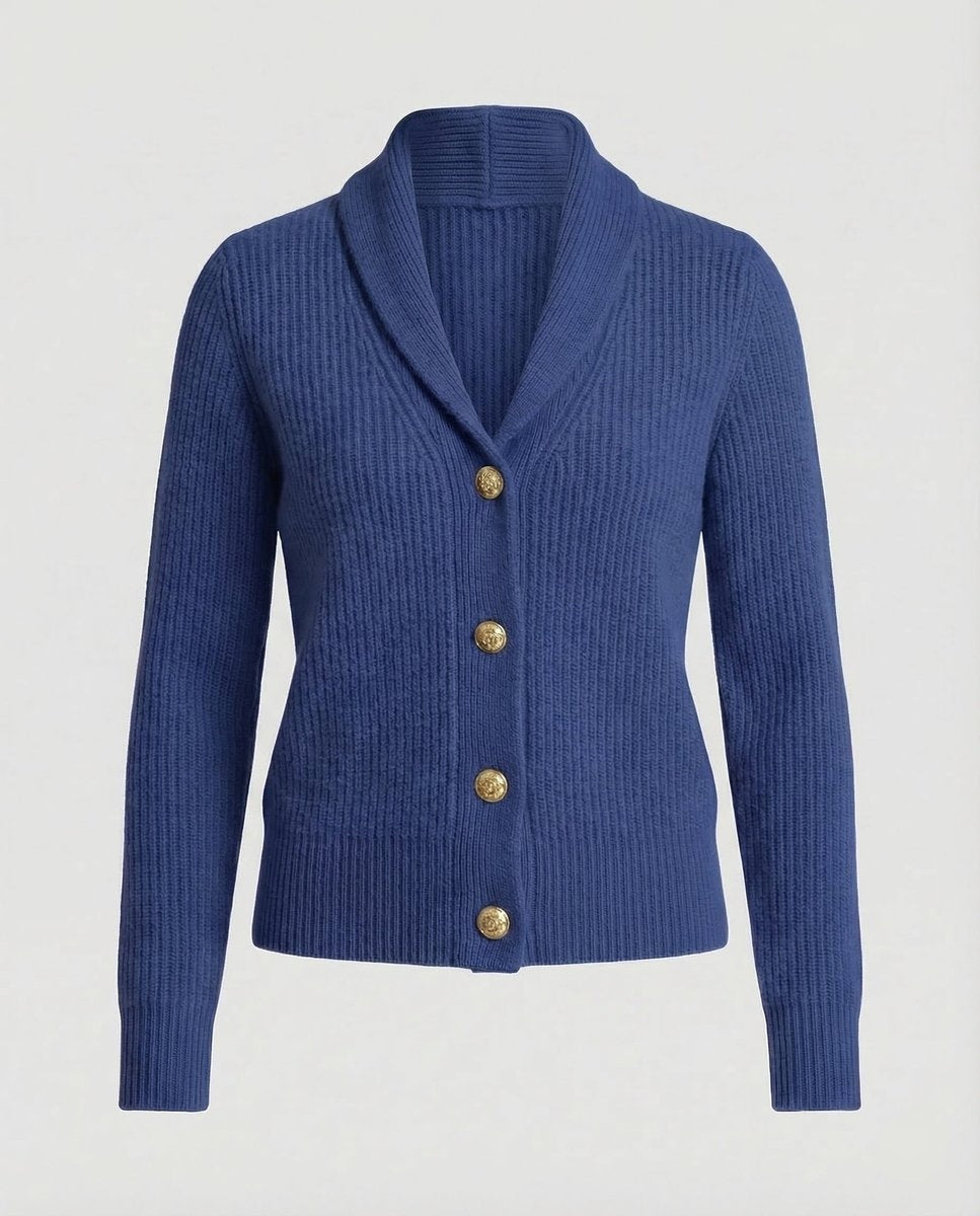 Women’s Knitted Cardigan with Lapel Collar, Button Front, and Long Sleeves