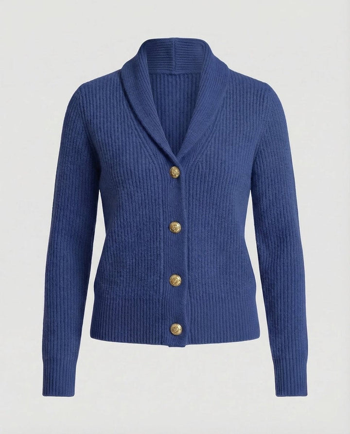 Women’s Knitted Cardigan with Lapel Collar, Button Front, and Long Sleeves