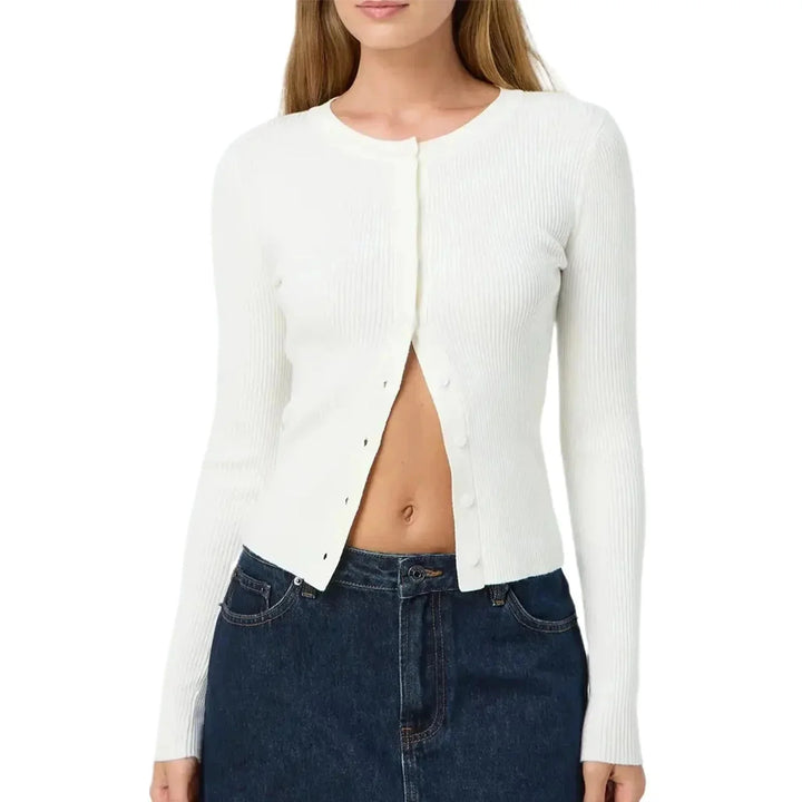 Fitted Cardigan for Women with Long Ribbed Sleeves