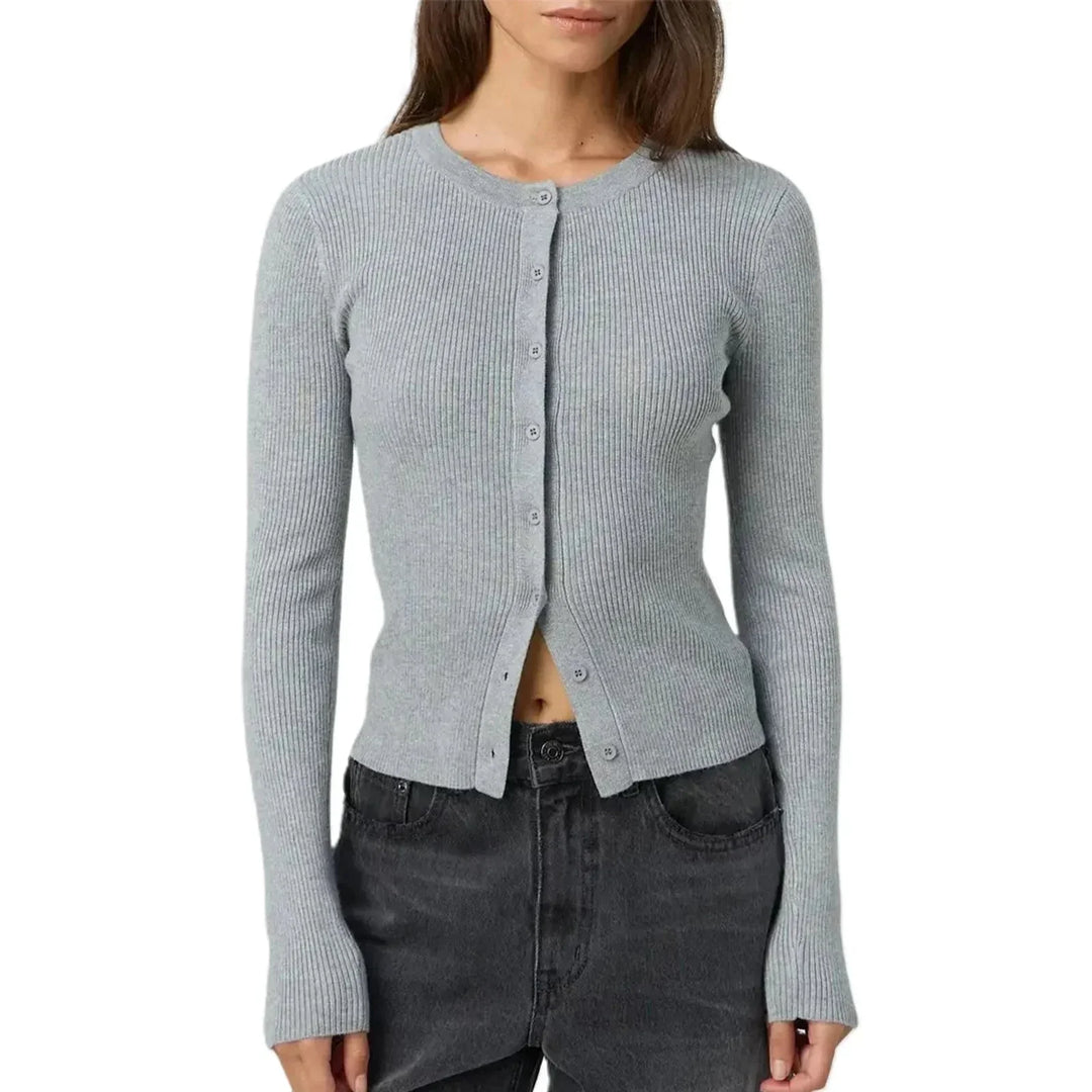 Fitted Cardigan for Women with Long Ribbed Sleeves
