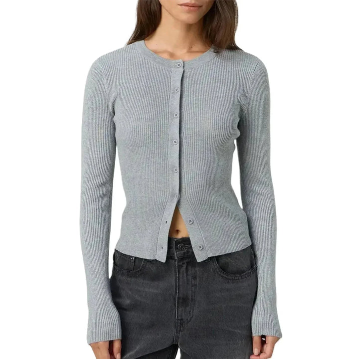 Fitted Cardigan for Women with Long Ribbed Sleeves