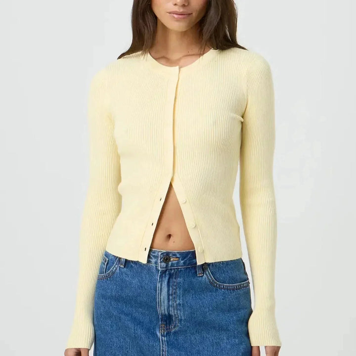 Fitted Cardigan for Women with Long Ribbed Sleeves