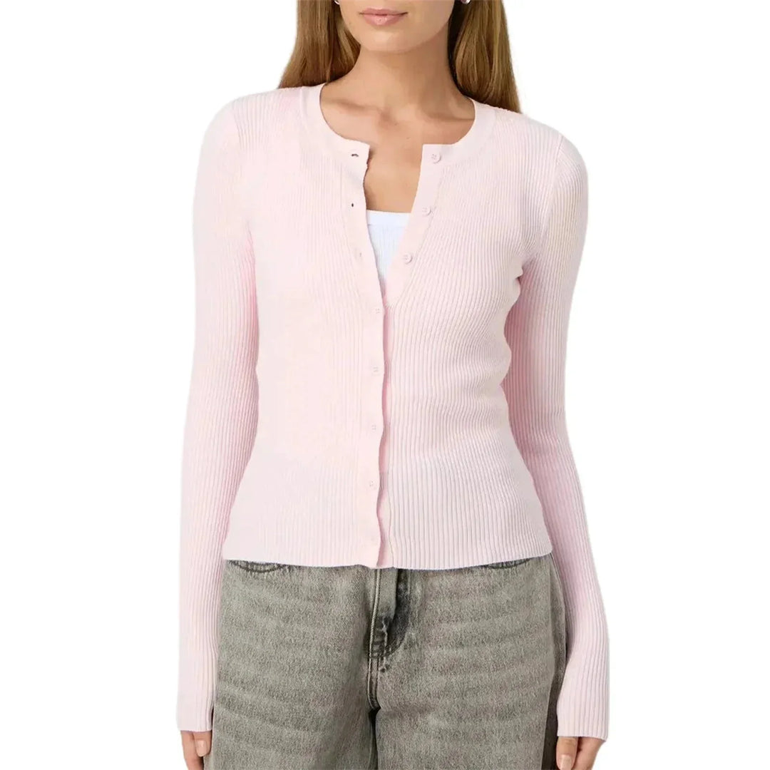 Fitted Cardigan for Women with Long Ribbed Sleeves
