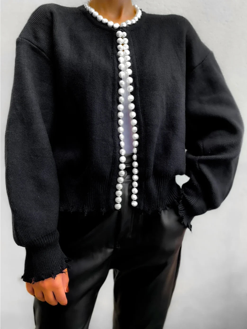 Women's cardigan with elegant pearl detail