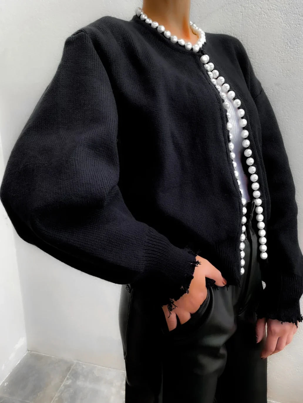 Women's cardigan with elegant pearl detail