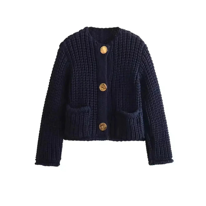 Navy blue buttoned women's Cardigan with relaxed fit