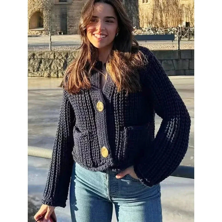 Navy blue buttoned women's Cardigan with relaxed fit