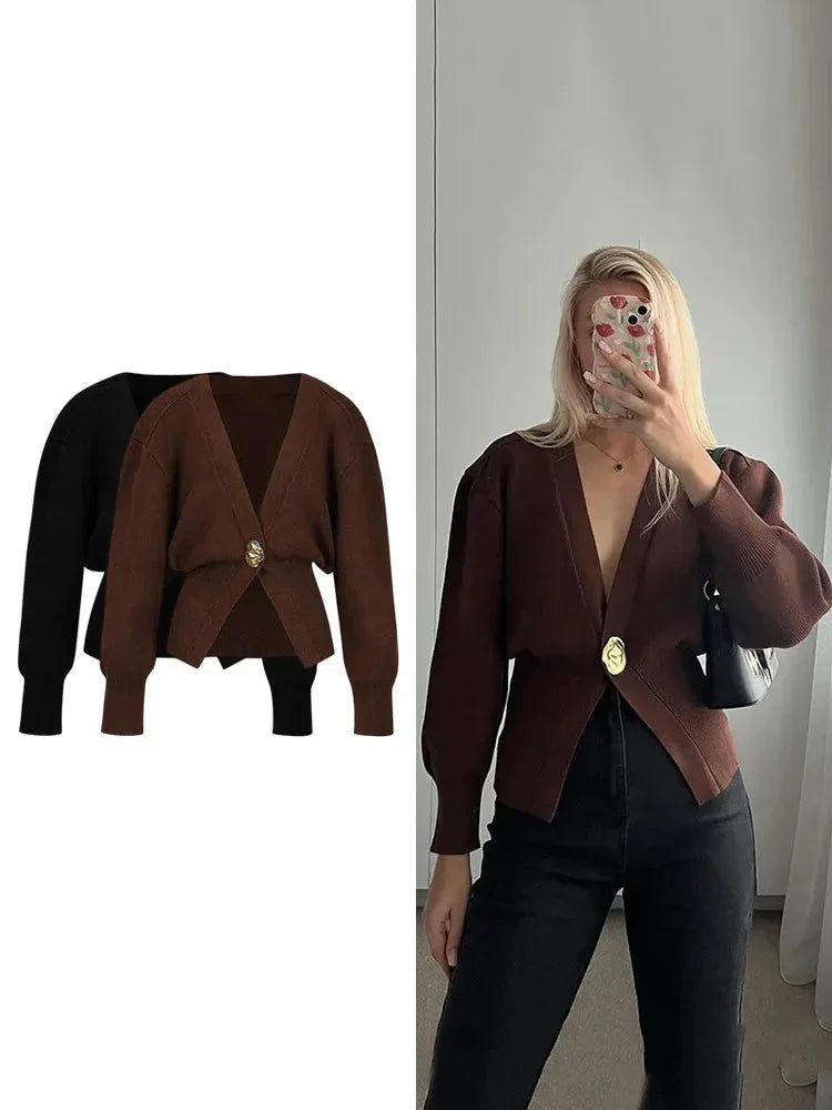 Women's Cardigan with V-neck and gold buttons