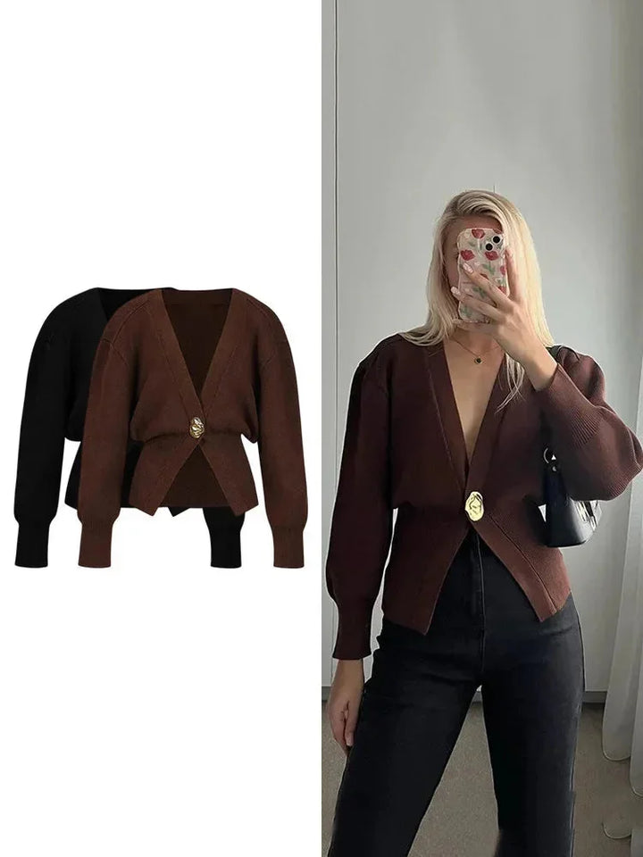 Women's Cardigan with V-neck and gold buttons