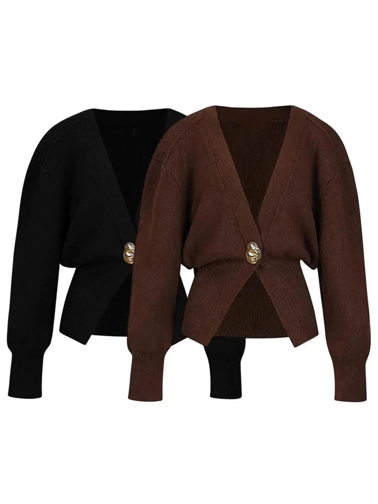 Women's Cardigan with V-neck and gold buttons