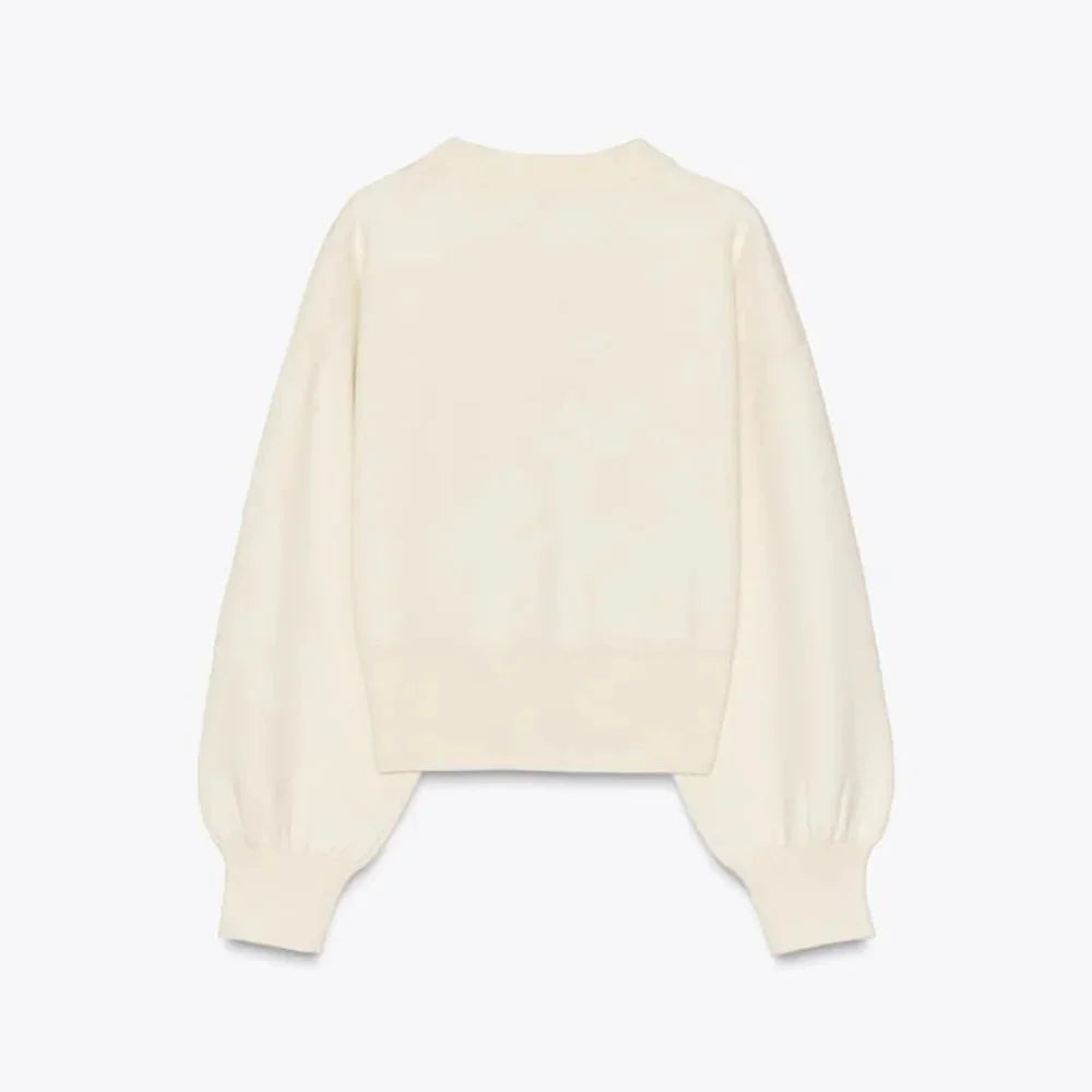 Cream Women's Cardigan with Stylish Buttons and Long Sleeves