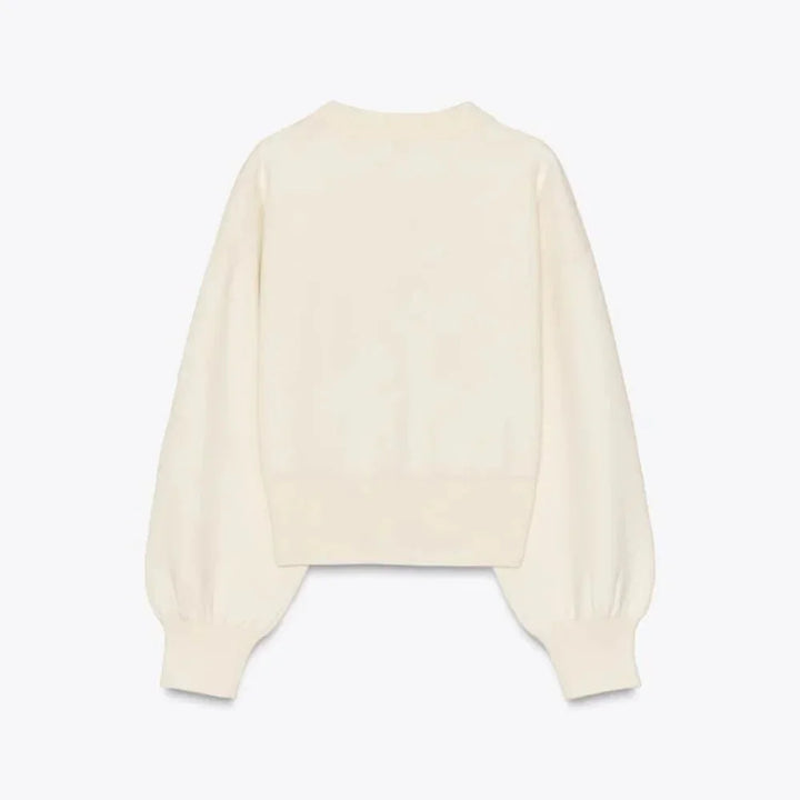Cream Women's Cardigan with Stylish Buttons and Long Sleeves