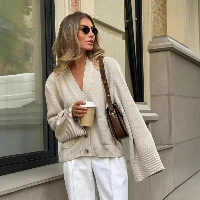 Casual Women's Cardigan with Buttons and V-Neck