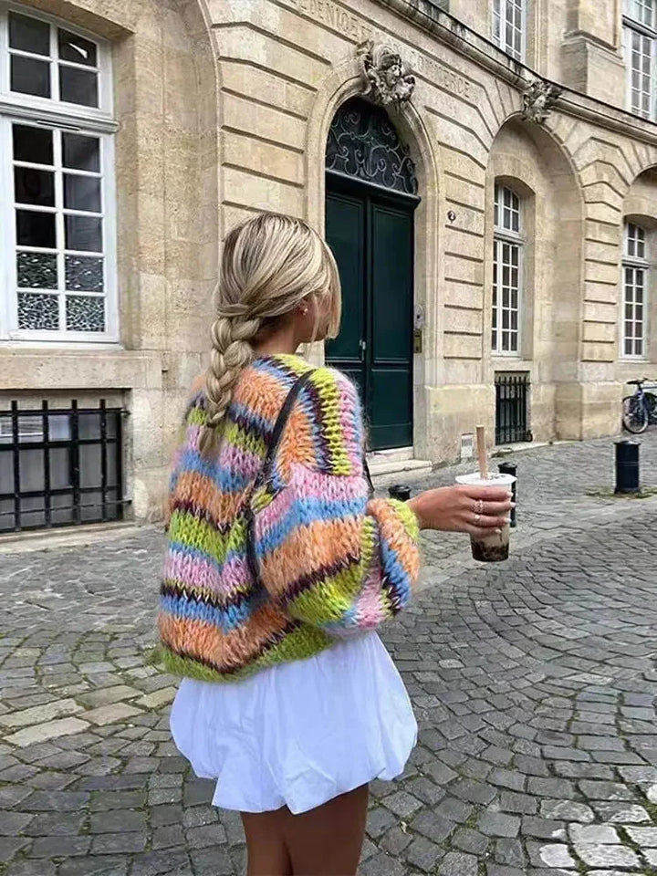 Women's multicolored striped knit cardigan