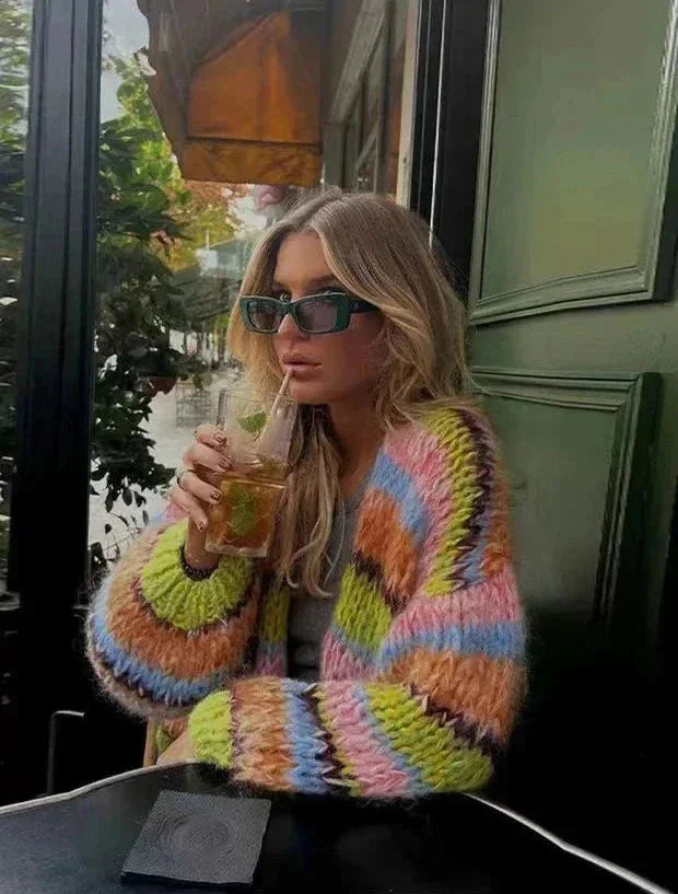 Women's multicolored striped knit cardigan