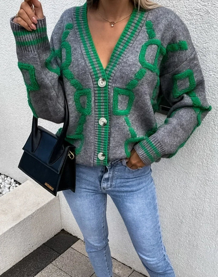 Women's geometric-pattern cardigan with buttons