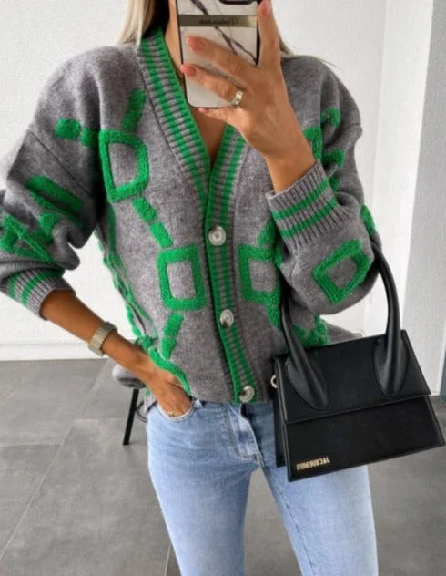 Women's geometric-pattern cardigan with buttons