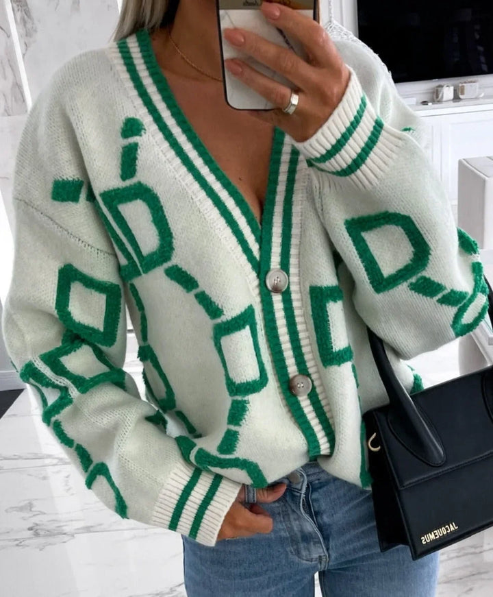 Women's geometric-pattern cardigan with buttons
