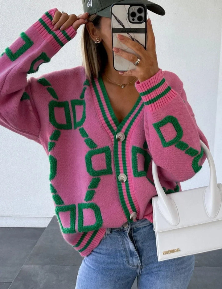 Women's geometric-pattern cardigan with buttons