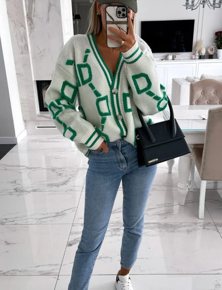 Women's geometric-pattern cardigan with buttons