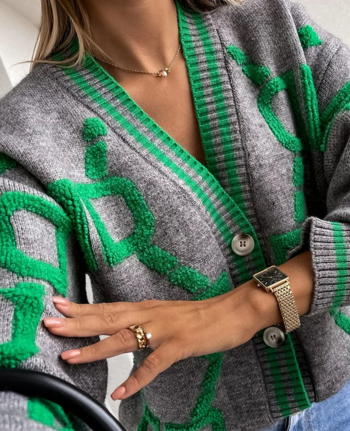 Women's geometric-pattern cardigan with buttons