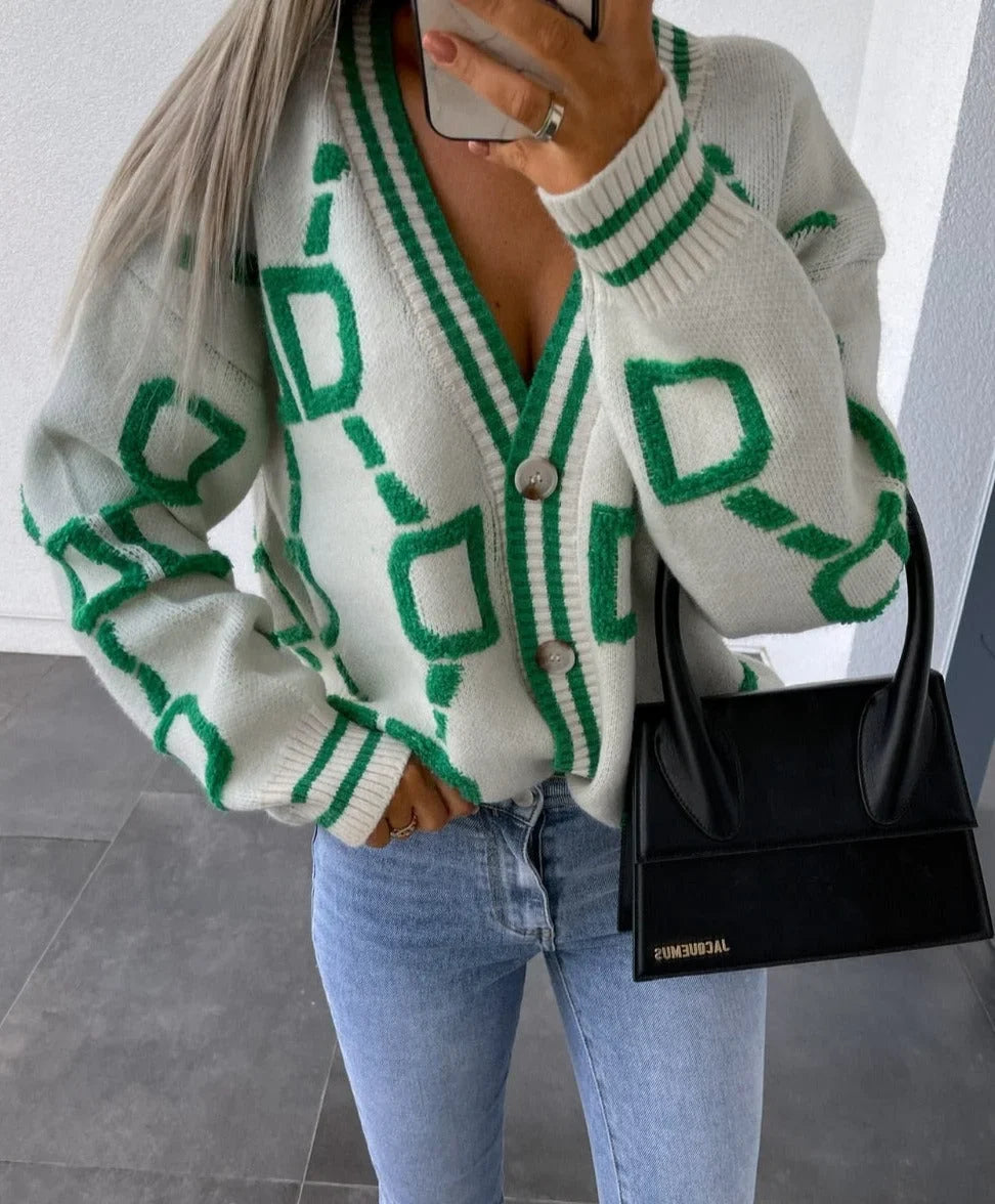 Women's geometric-pattern cardigan with buttons