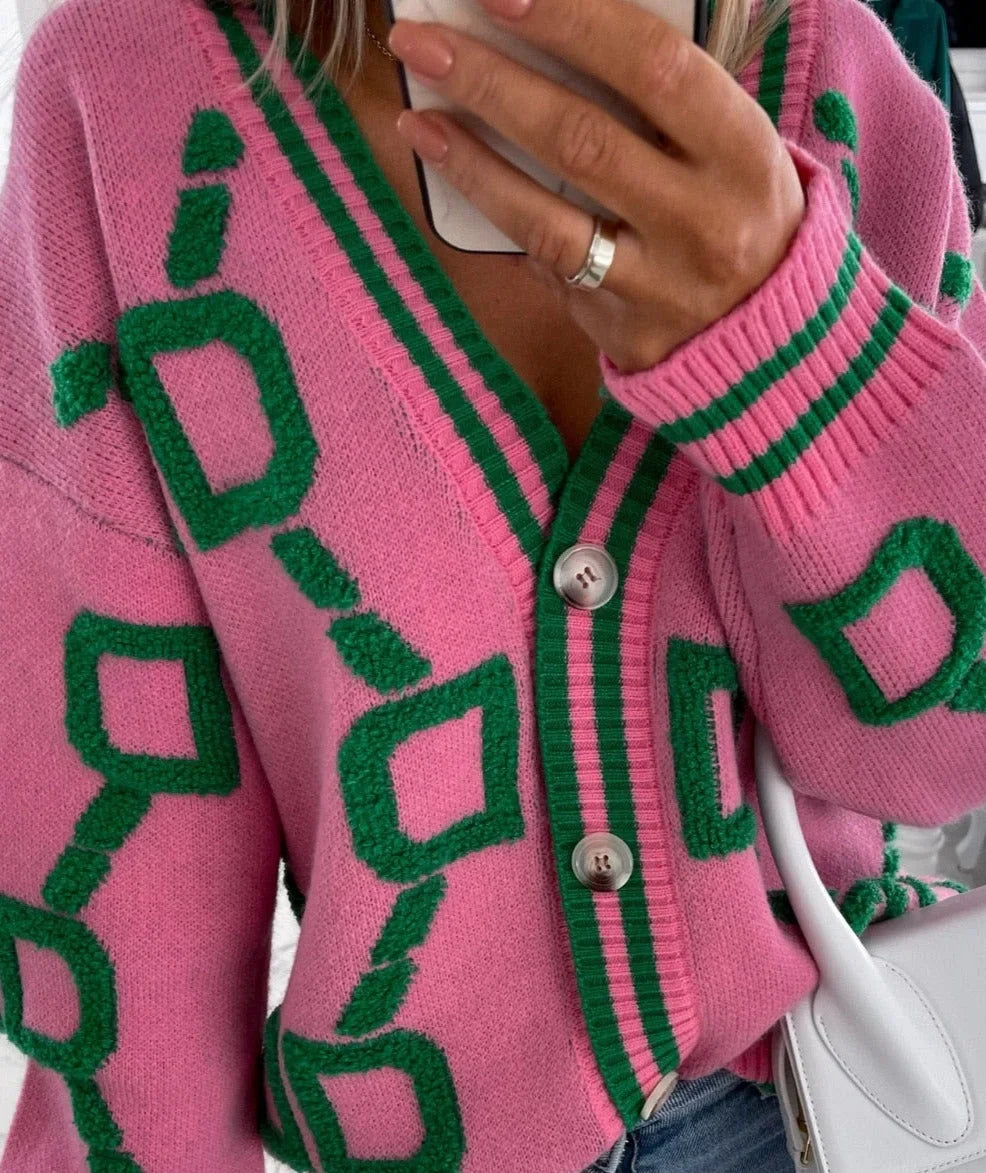 Women's geometric-pattern cardigan with buttons