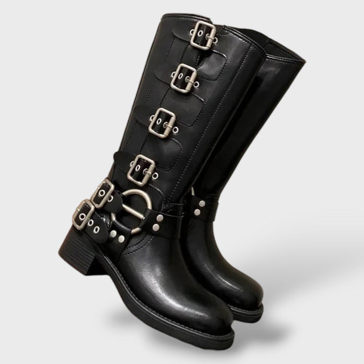 Cayetana | Women's Leather Cowboy Boots, Knee-High, with Buckles