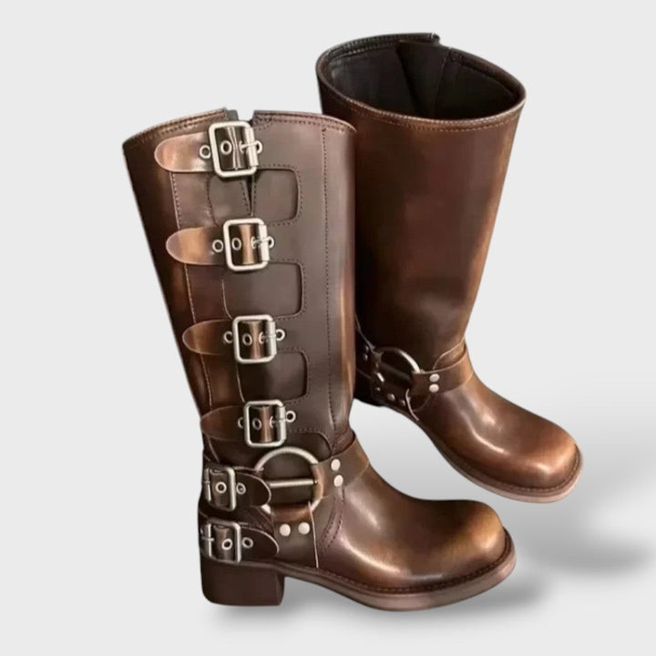 Cayetana | Women's Leather Cowboy Boots, Knee-High, with Buckles
