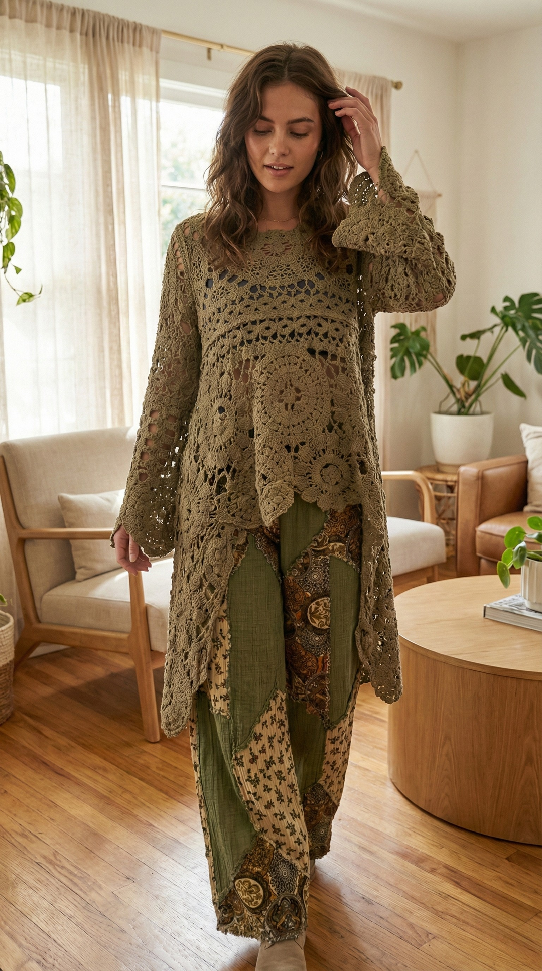Women’s Crochet Pullover with Relaxed Boho Knit Texture