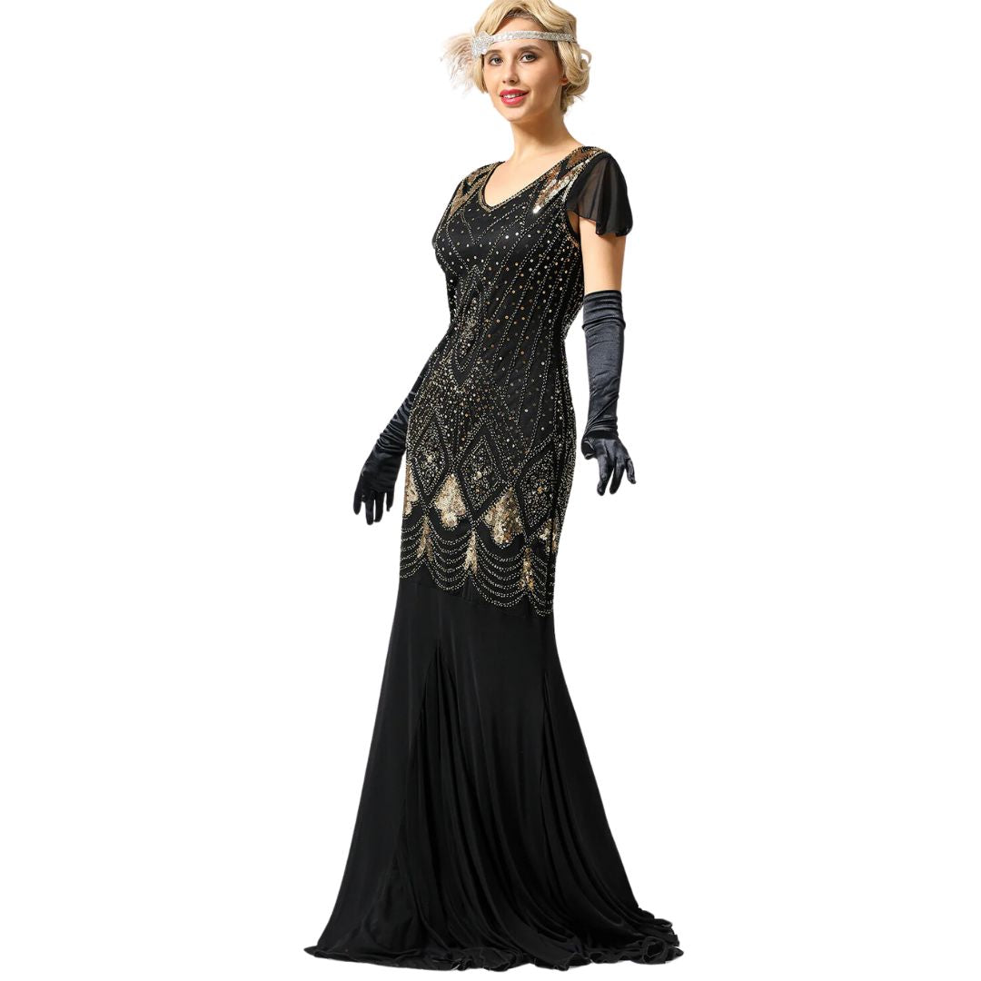 Mia's Glamorous Sequin-Inspired 1920s Flapper Gown