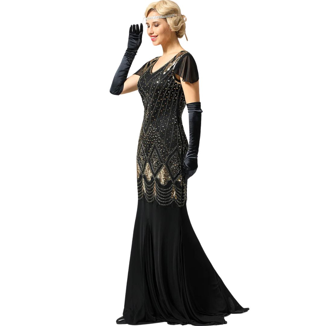 Mia's Glamorous Sequin-Inspired 1920s Flapper Gown