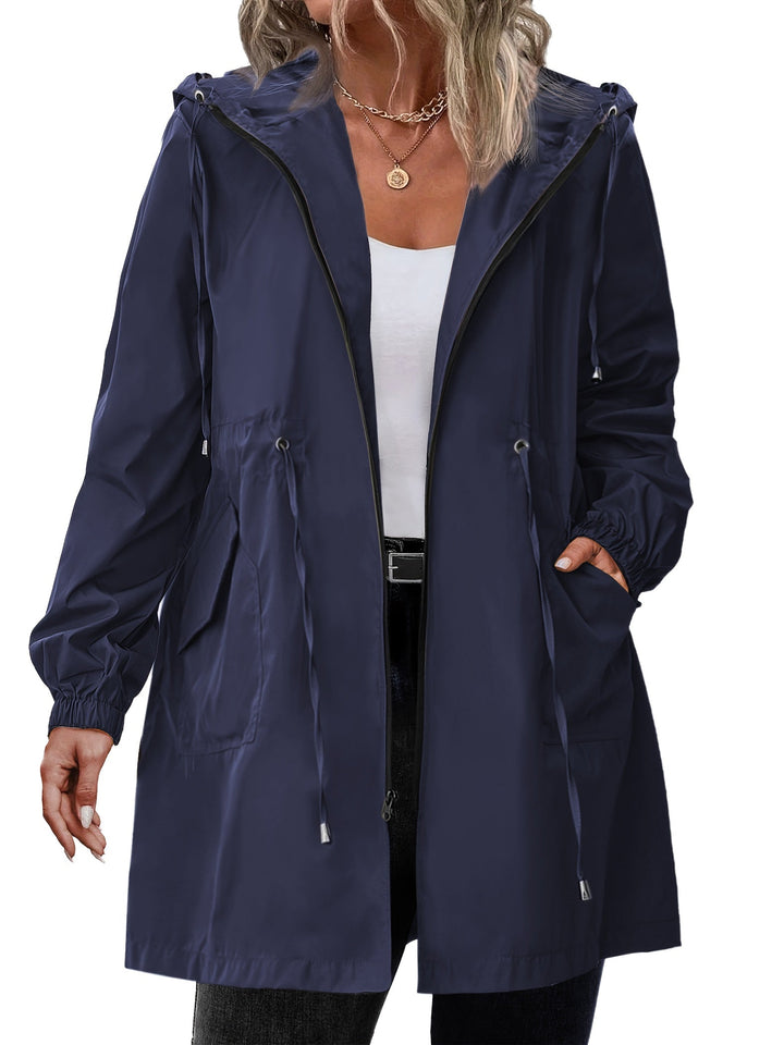 Plus-Size Women's Rain Jacket with Hood and Zipper