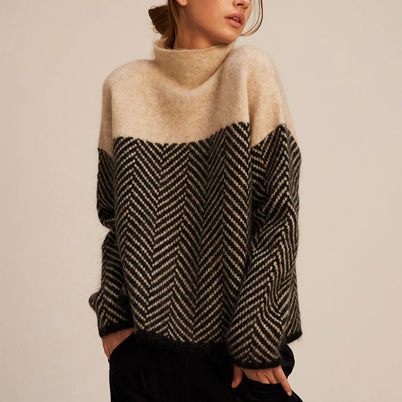 Color Block Turtleneck Sweater for Women