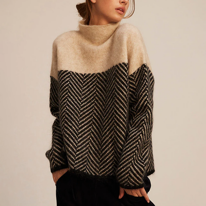 Color Block Turtleneck Sweater for Women