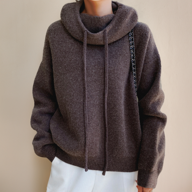 High-Collar Wool Knit Sweater