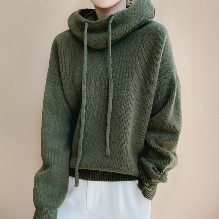 High-Collar Wool Knit Sweater