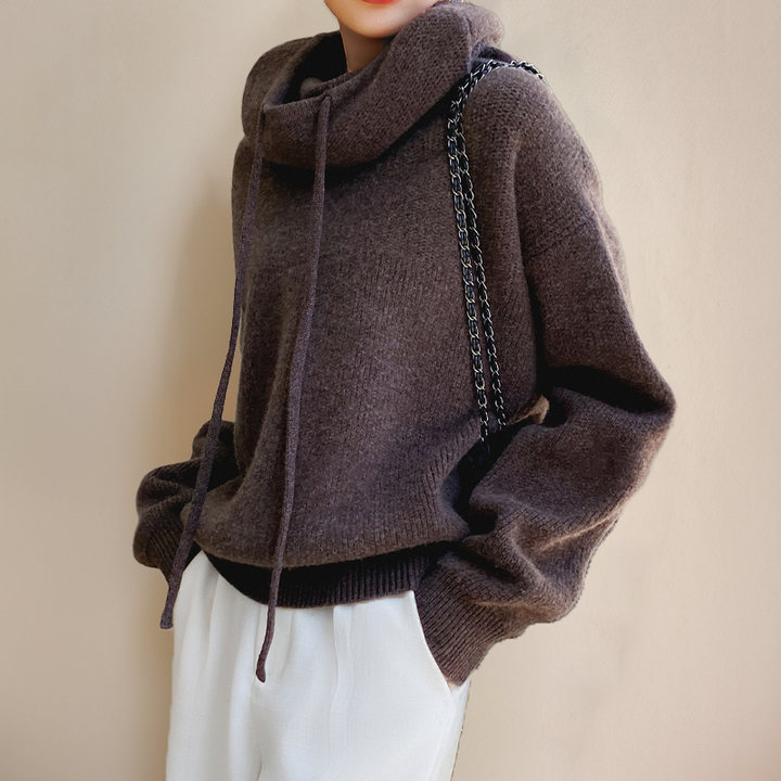 High-Collar Wool Knit Sweater