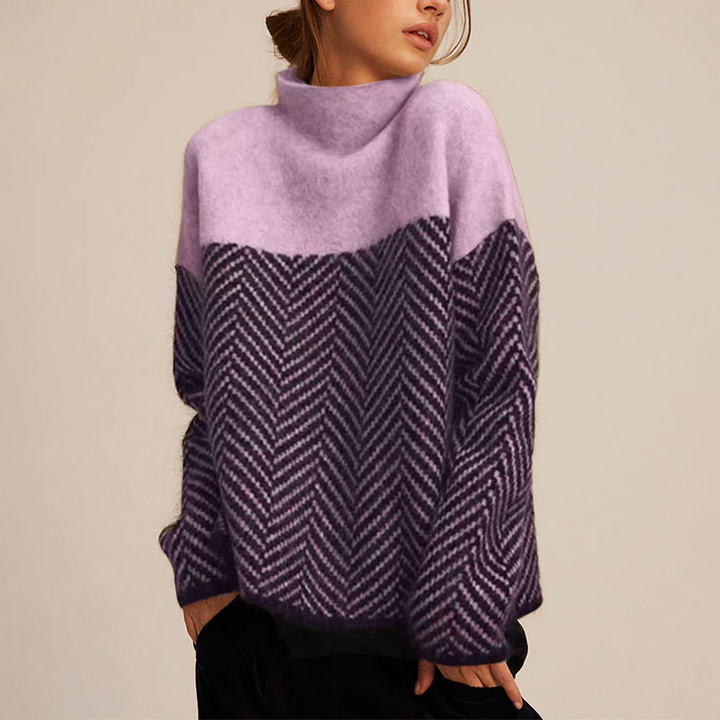Color Block Turtleneck Sweater for Women