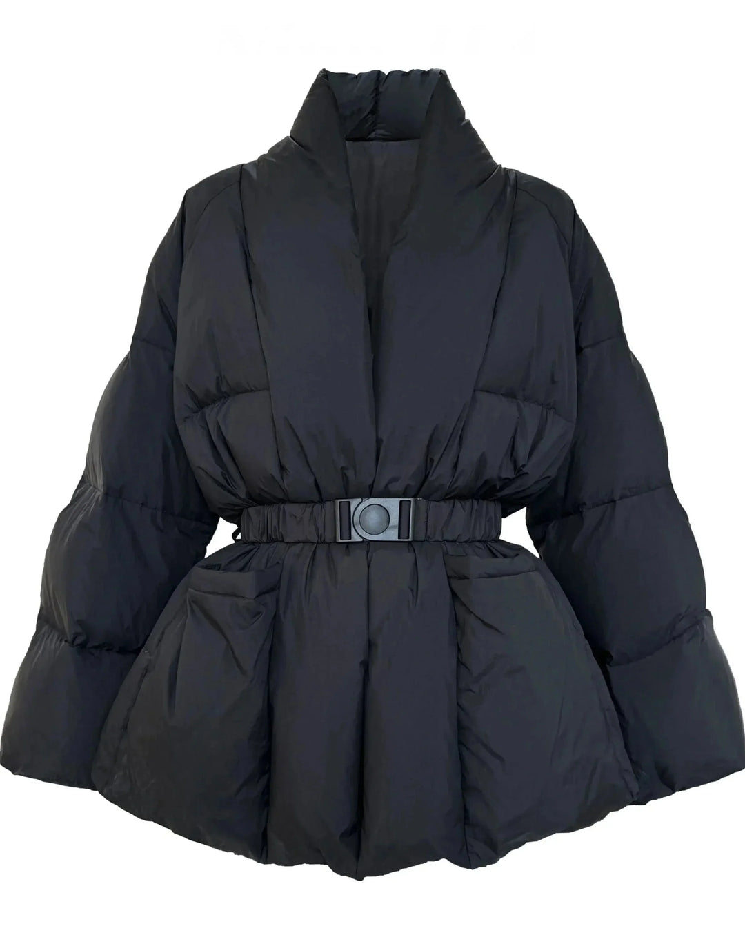 Women's puffer Coat with belt and stand-up collar