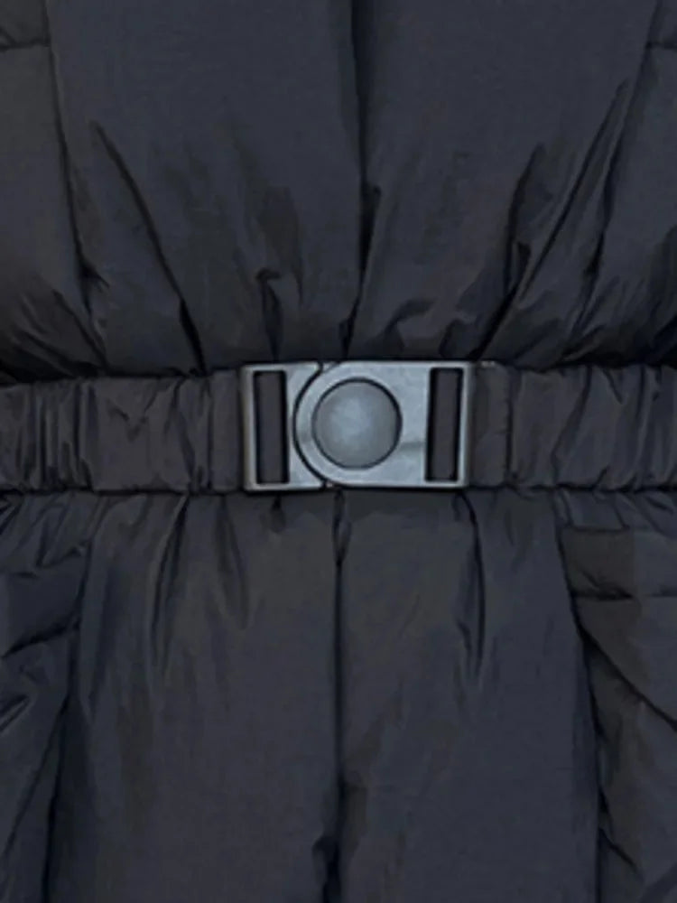 Women's puffer Coat with belt and stand-up collar
