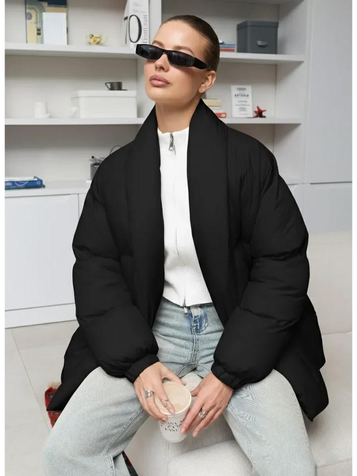 Women's puffer Coat with belt and stand-up collar