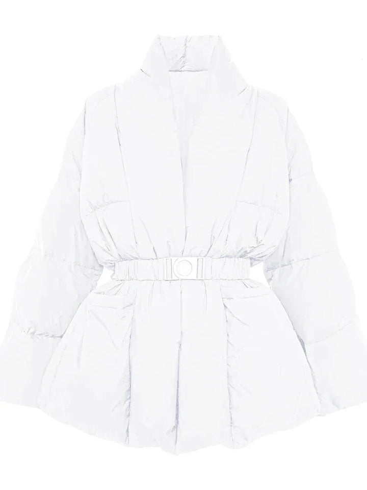 Women's puffer Coat with belt and stand-up collar