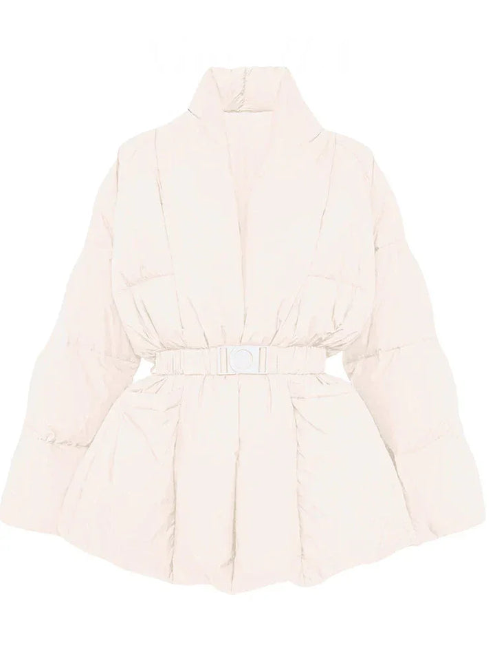 Women's puffer Coat with belt and stand-up collar