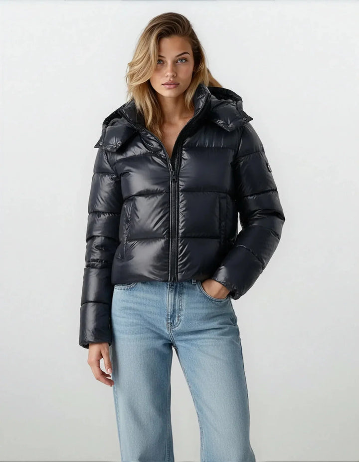 Women's Hooded Windproof Puffer Coat with Warm Lining